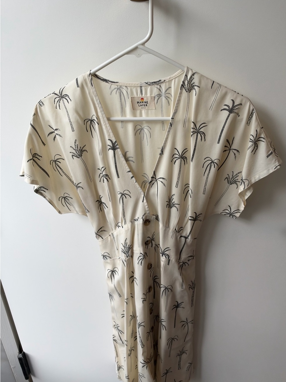 Marine Layer Cream Dress with Black Palm Print